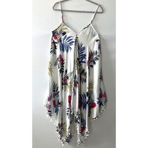 Goa Beachwear by Japna Floral Handkerchief Hem Pom Pom Cami Dress White XL-DP